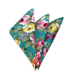 Floral Pocket Square - Turquoise