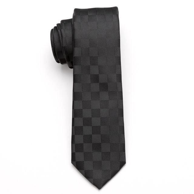 Skinny Business Tie - Black Squares on Black