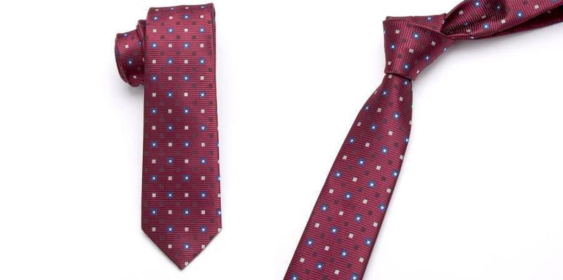 Skinny Business Tie - Squares on Red