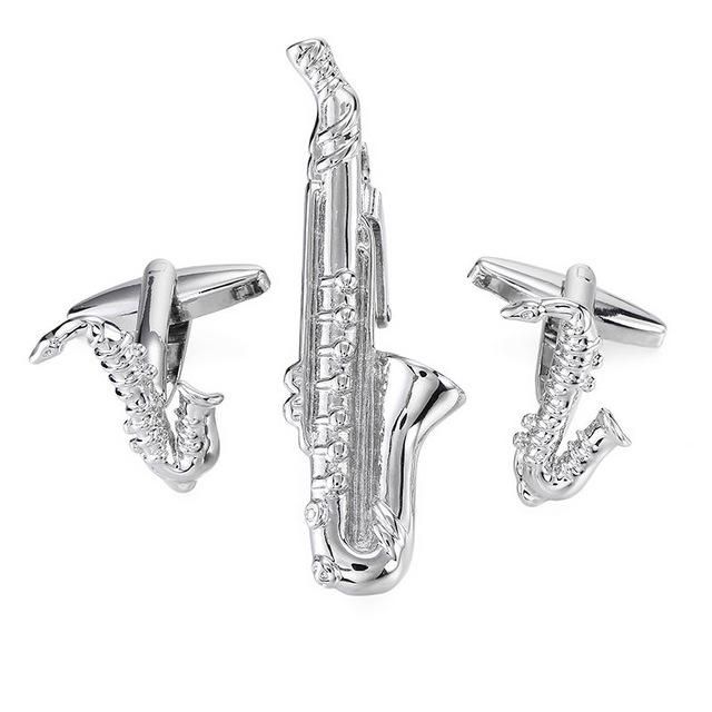 Tie Clip & Cuff Links - Silver Saxophone
