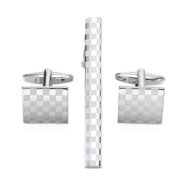 Tie Clip & Cuff Links - Silver Pattern