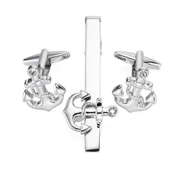 Tie Clip & Cuff Links - Silver Anchor