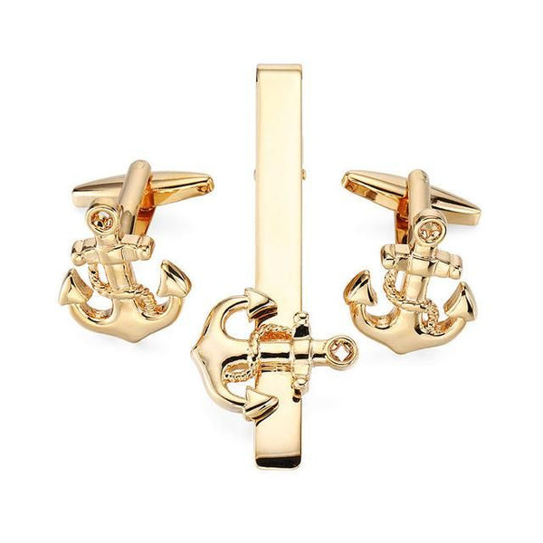 Tie Clip & Cuff Links - Small Gold Anchor