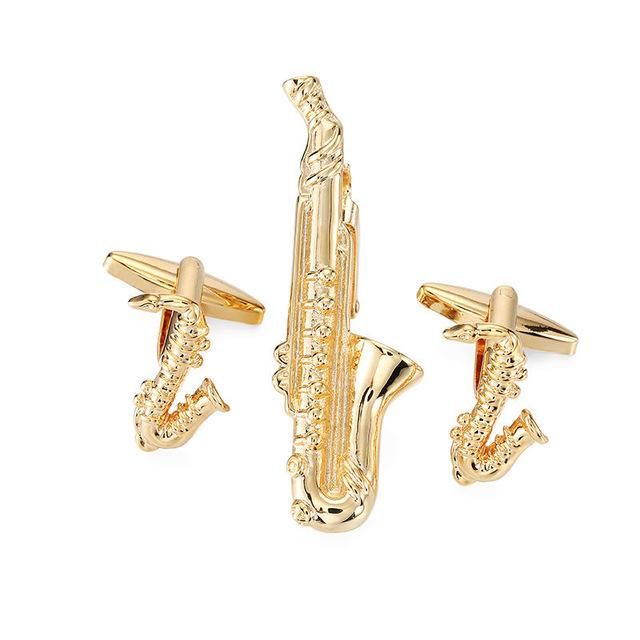 Tie Clip & Cuff Links - Gold Saxophone